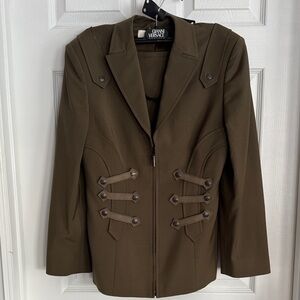 Versace Olive Green Military-Inspired Blazer Jacket